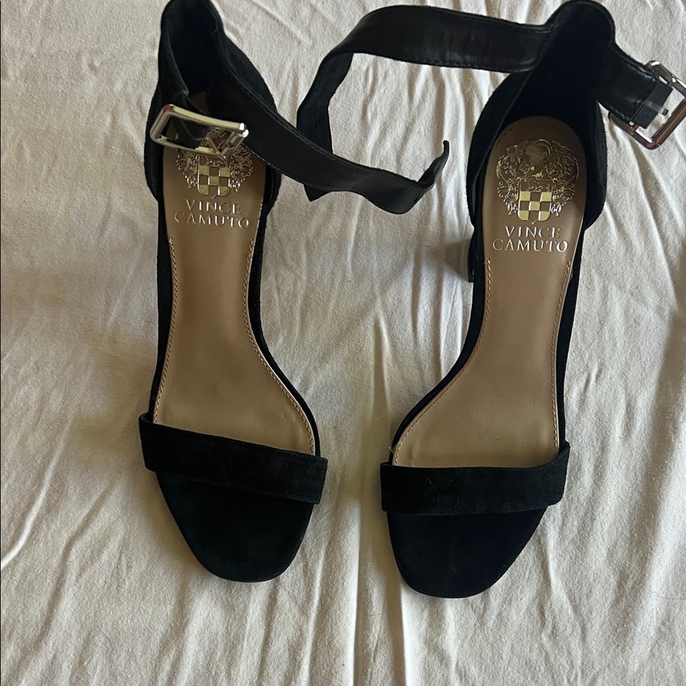 Vince Camuto Black Suede Ankle-Strap Heels